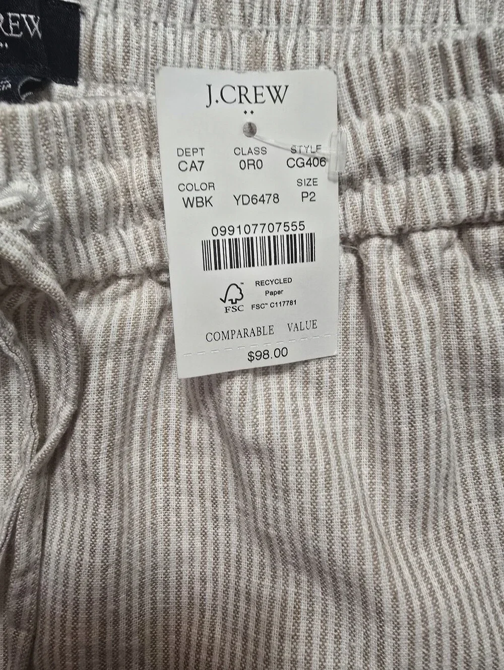 J. Crew Light Khaki Pinstripe Drawstring Stretchy Pants.